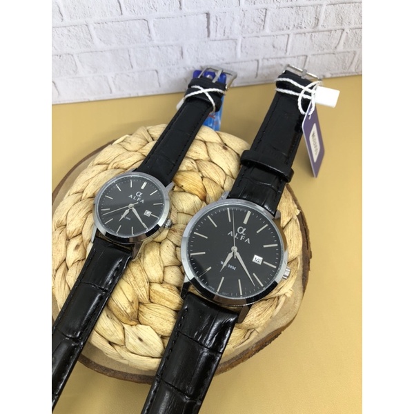 JAM TANGAN PRIA WANITA COUPLE ALFA 55035L silver hitam dalm hitam ORIGINAL 1000%