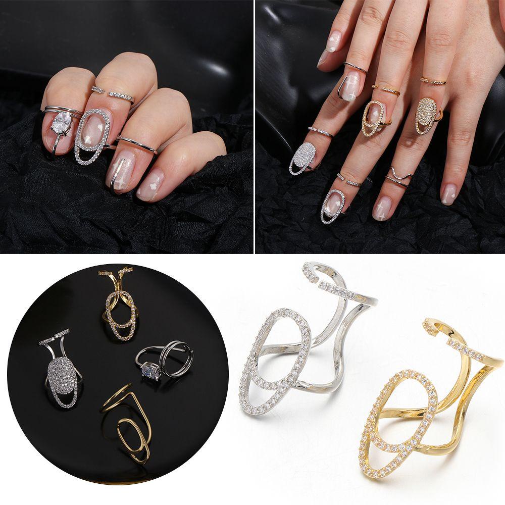 R-flower Fingertips Rings Beauty Gold &amp; Silver Wanita Perhiasan Nail Art