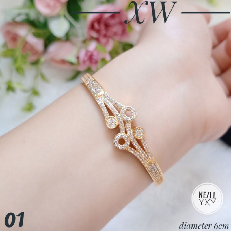 Gelang Yaxiya Bangle Gold Zircon mewah G06102