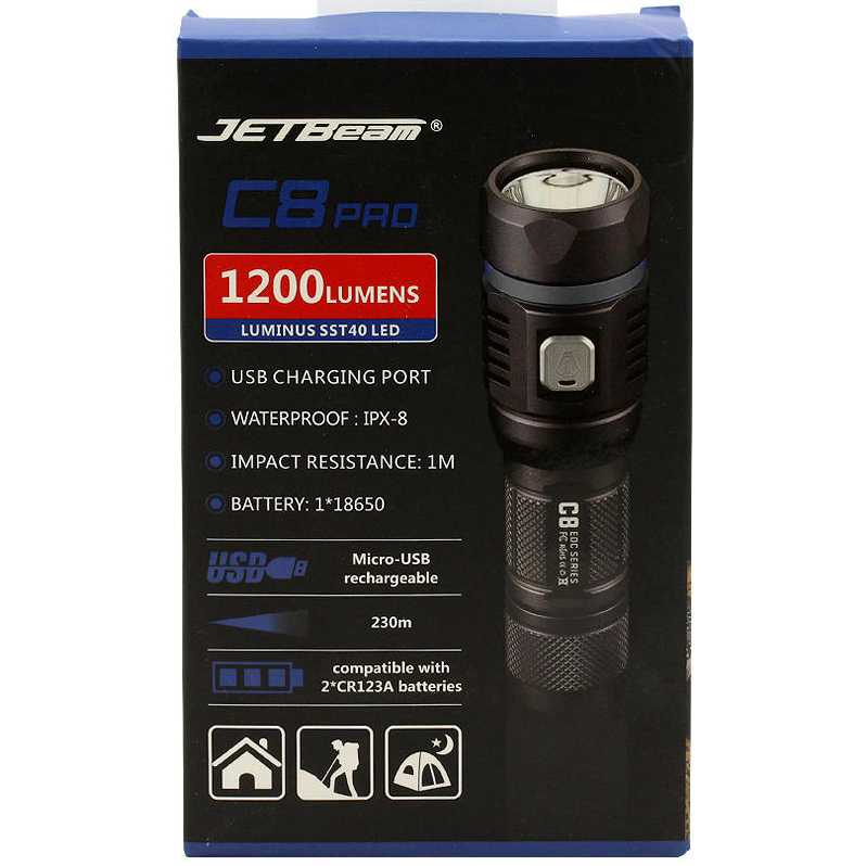 IDN TOOLS - JETBeam C8 Pro Tactical Senter LED Cree SST-40 N4 BC 1200 Lumens