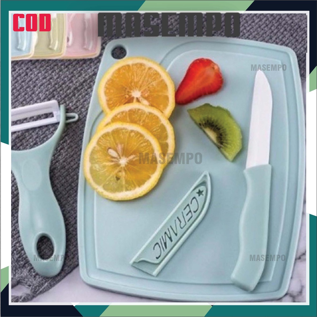 Pisau Dapur Keramik Set 3in1 + Talenan