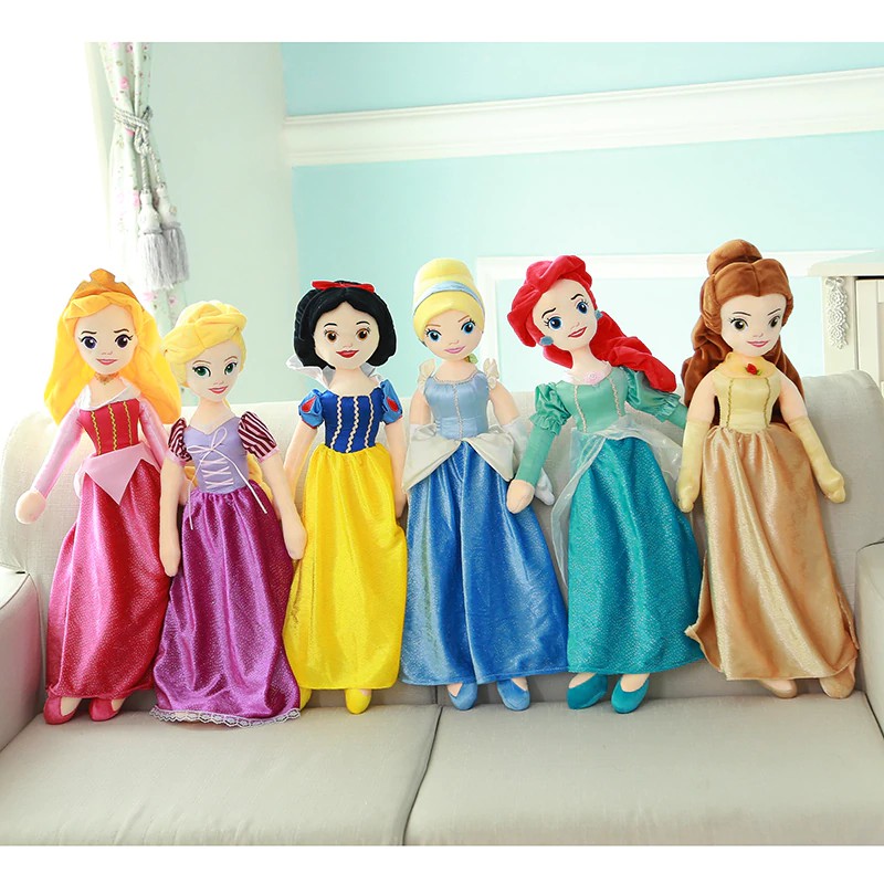 Boneka Barbie 60cm de felpa princesa blanca nieve Ariel Rapunzel Cenicienta Aurora bella muñecas de