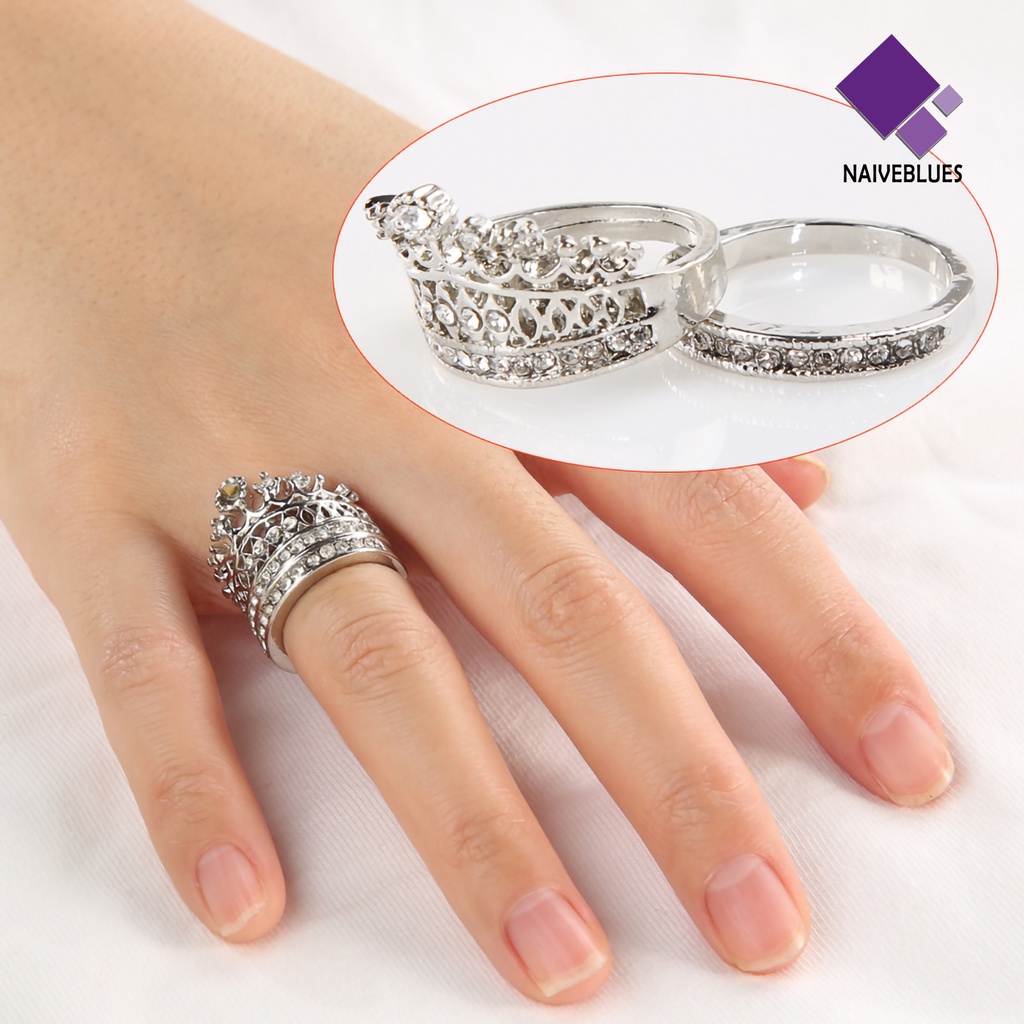 2pcs Cincin Wanita Bentuk Mahkota Bahan Alloy Untuk Pernikahan