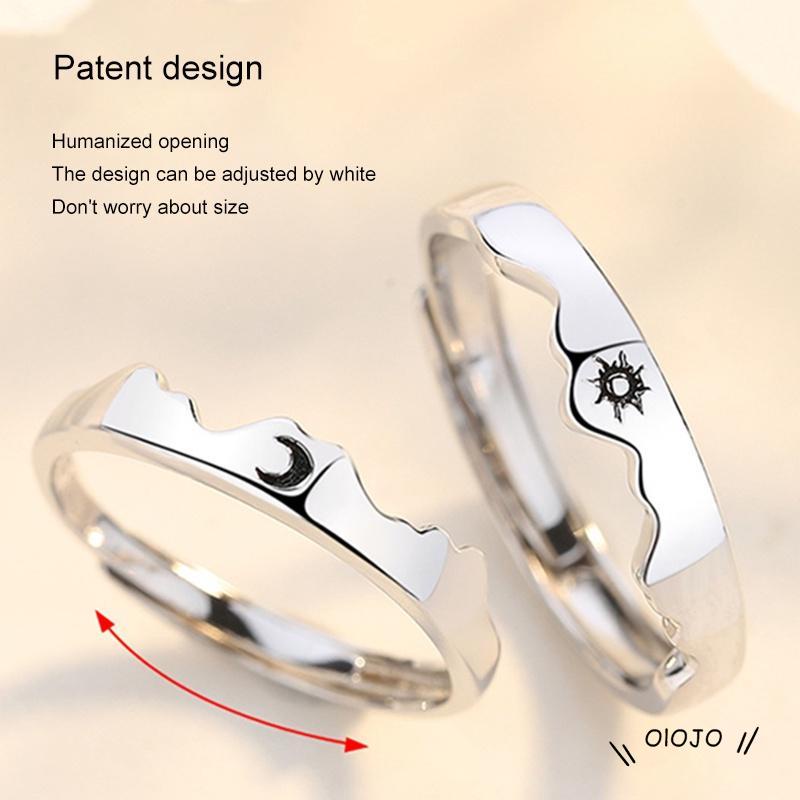 【COD】Cincin Model Terbuka Adjustable Desain Matahari Bulan Bintang Hati Warna Silver Polos Untuk Pasangan
