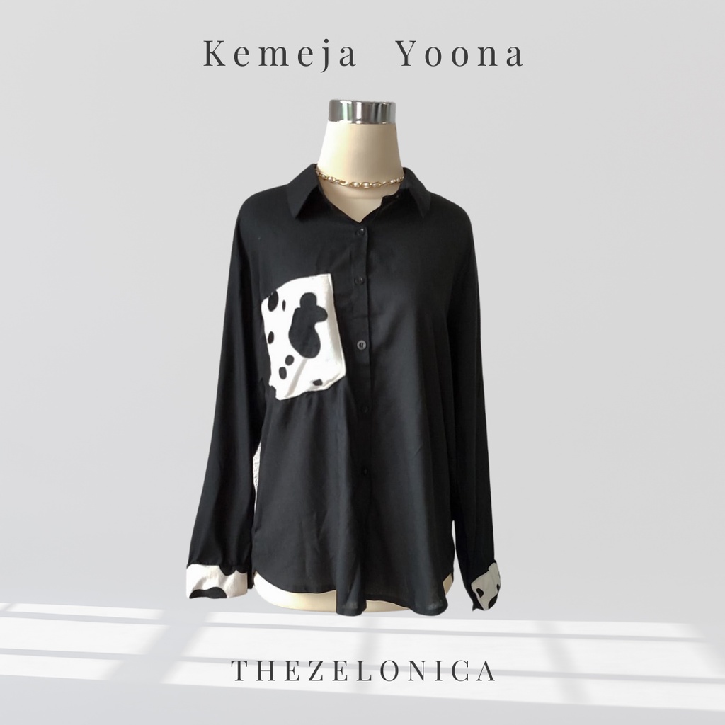 Kemeja Yoona shirt Black Modifikasi Thezelonica atasan