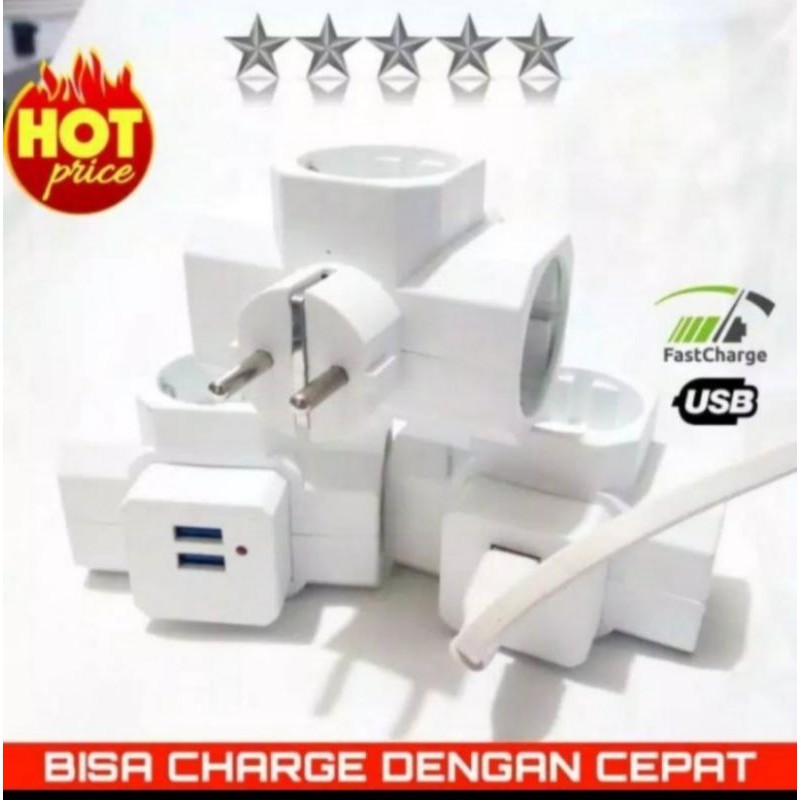 Steker T Arde + Port USB Charger dengan lampu indikator