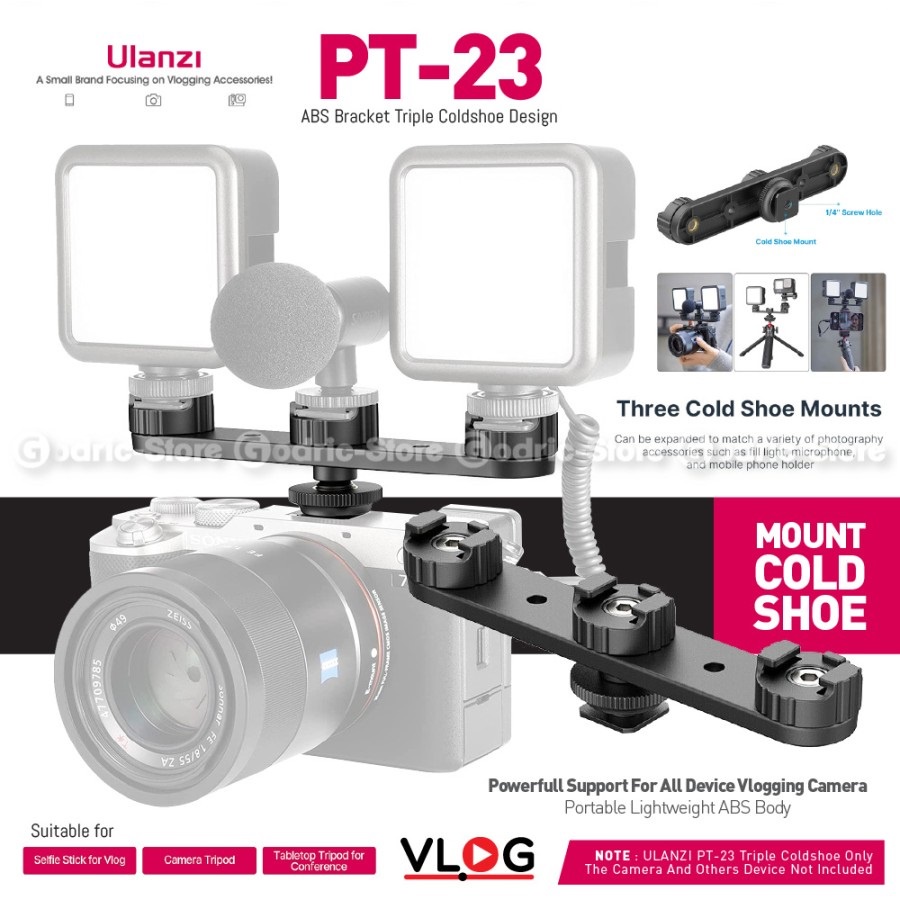 ULANZI PT-23 Plate Bracket with 3 Cold Shoe Mount Extension Vlog Mic