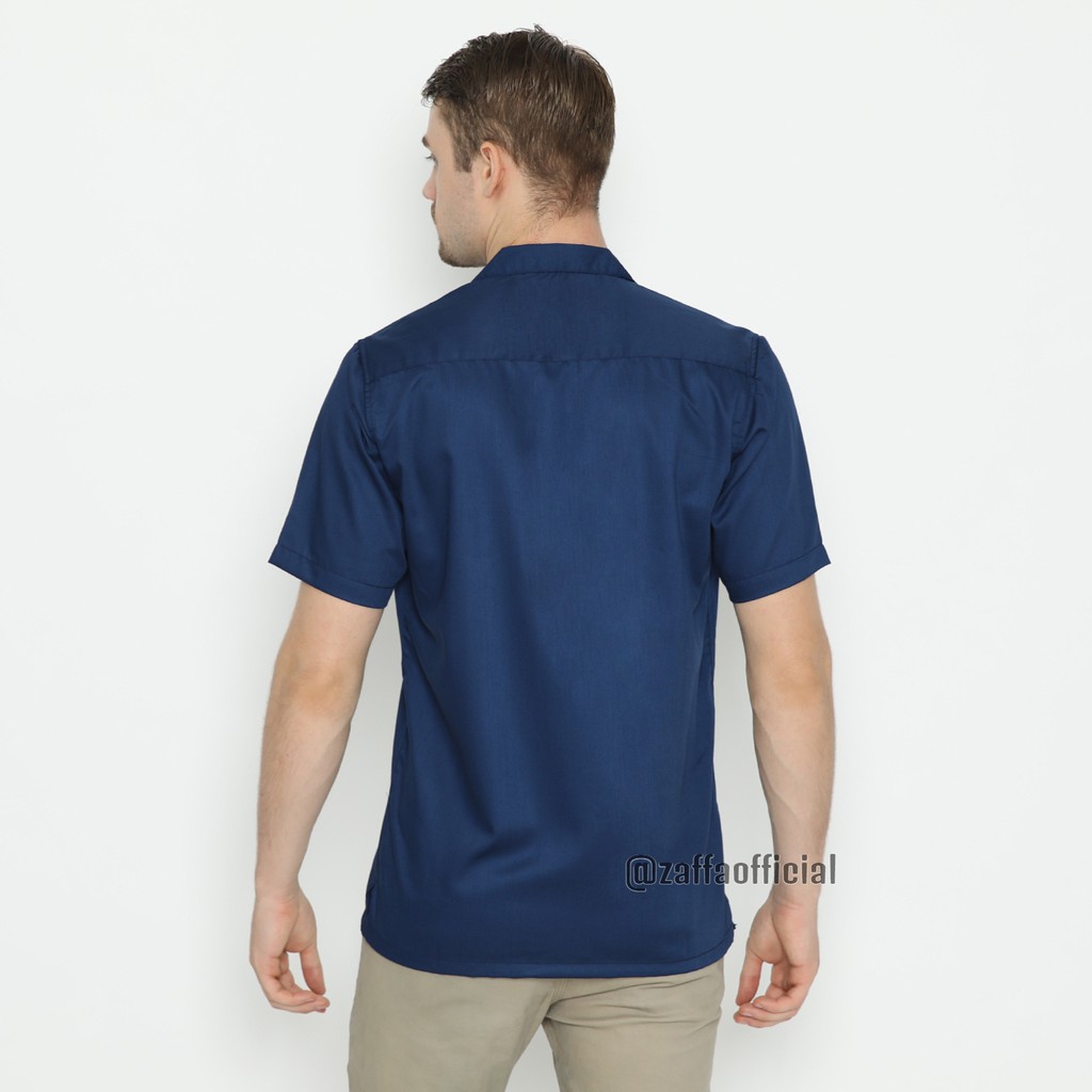 Zaffa Kemeja Polos Pria Lengan Pendek Basic Kerah Pantai Katun Toyobo Hitam Navy Mustard Maroon Bowling Shirt Casual Cowok Navy Z-1015