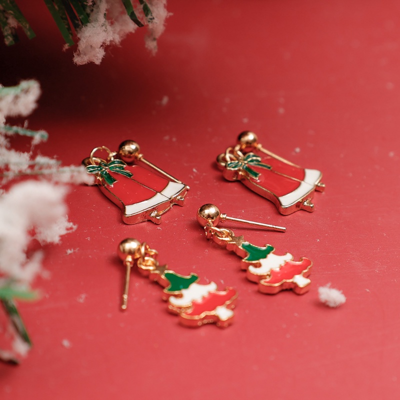 1 Pasang Anting Dangle Desain Santa Claus Pohon Natal Rusa Bell Bahan Alloy Untuk Wanita