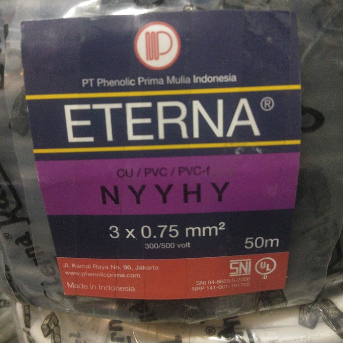 Kabel Eterna NYYHY 3x0,75 @50m 3x0.75 hitam serabut