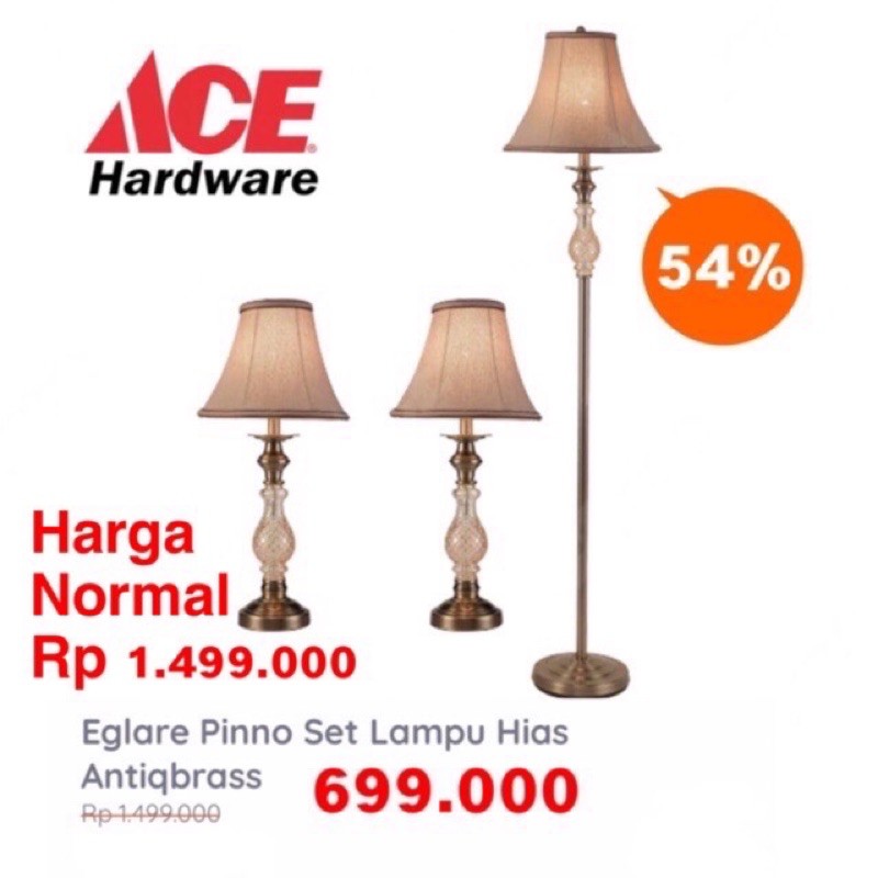 SALE 50% dari 1.6juta 3 Set Lampu Antiqbrass Meja Lantai EGLARE PINNO Ace Hardware