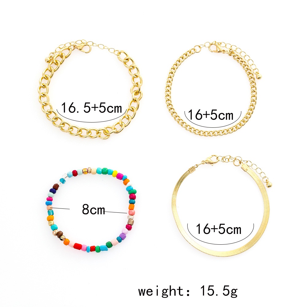4pcs / set Gelang Rantai Tebal Warna Emas Gaya Retro Untuk Wanita