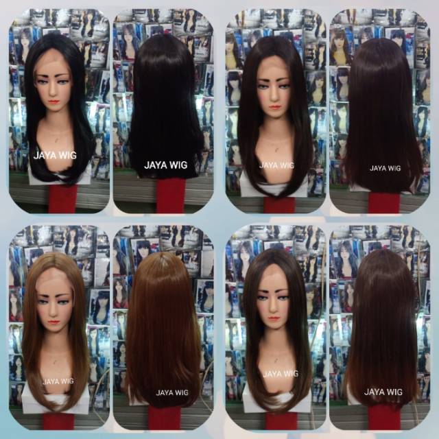 Lace Wig lurus Panjang Belah Tengah Rambut Palsu Wanita Lurus Panjang 50Cm