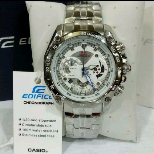 Casio Edifice Original Japan EFR 550D  - 1A2VUDF Chain Stainless Silver Dial White - RedBull