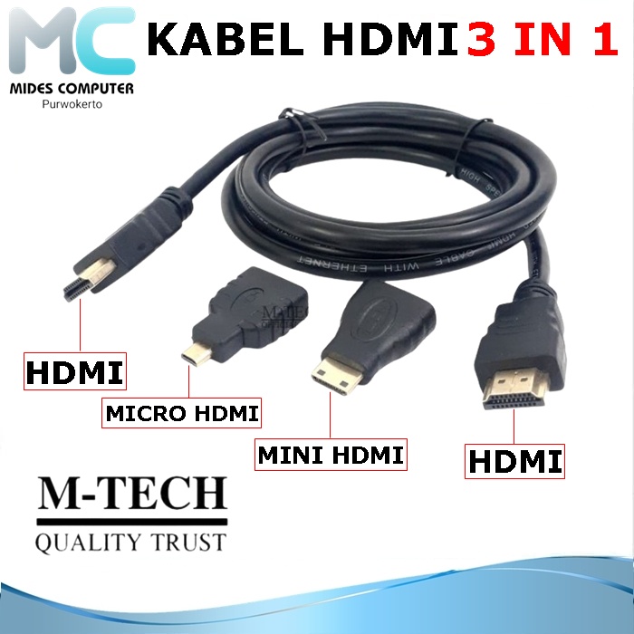 Kabel Hdmi 3 In 1Micro Mini Hdmi Mtech