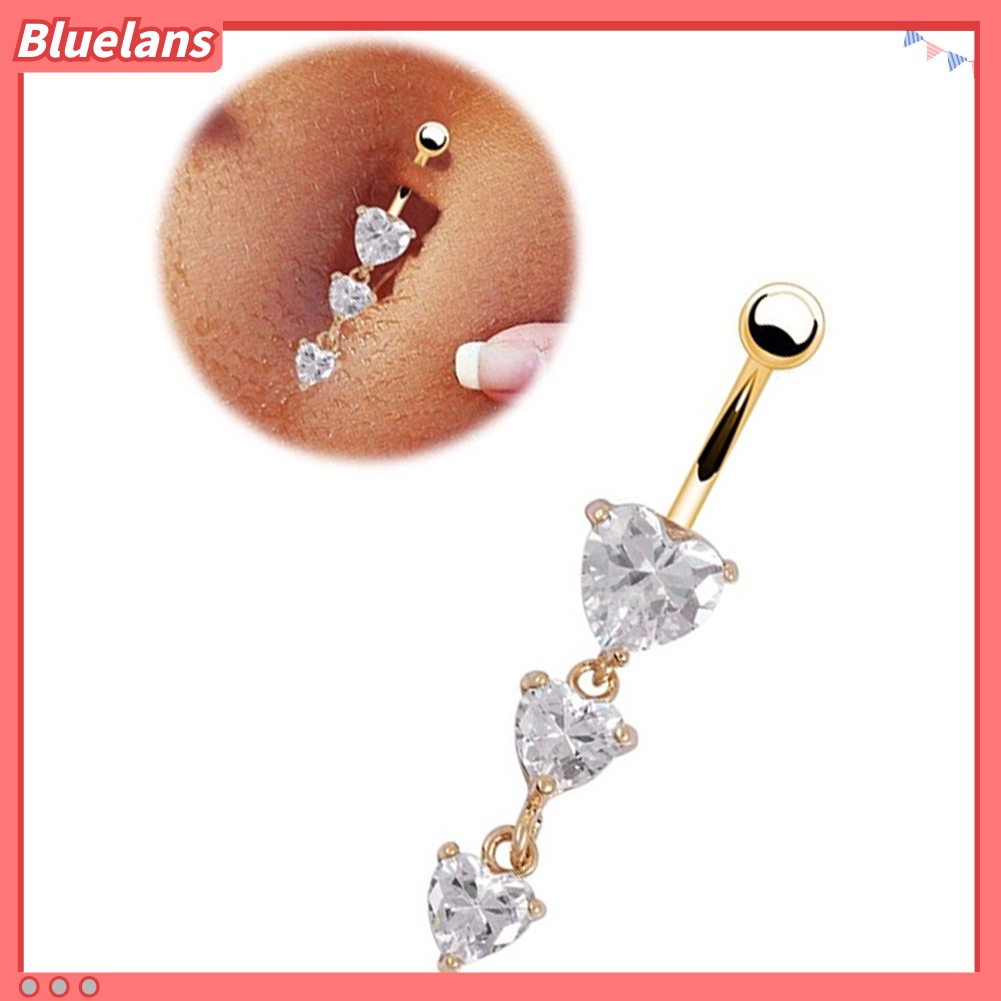 Bluelans Body Piercing Gold Navel Rings 3 Heart Crystal Clear Dangle Belly Button Rings