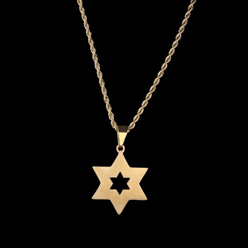 Kalung Rantai Liontin Bintang David Warna Emas Gaya Hip Hop Untuk Pria / Wanita
