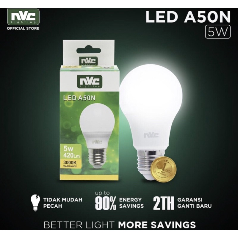 Lampu LED NVC-A50N / Warna Kuning 5 Watt / Bohlam Murah Hemat Listrik