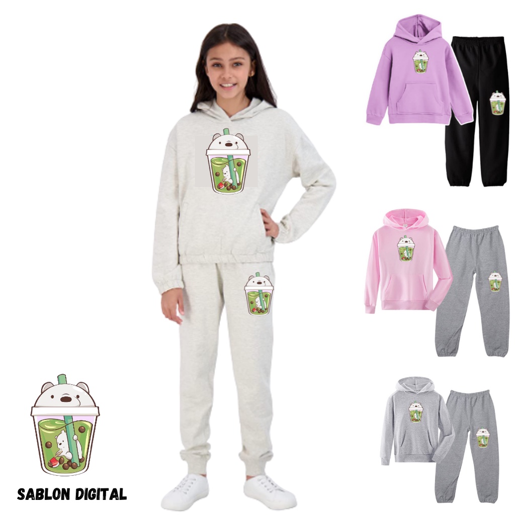 JBF Baju Setelan Wanita Remeja Sweater Hoodie Panda Boba Dan Celana Panjang Jogger Bahan Babyterry