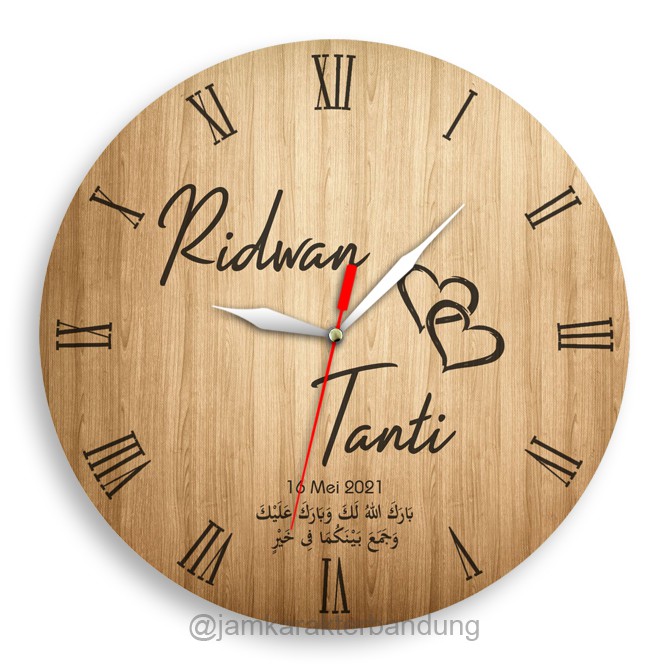 JAM DINDING KAYU CUSTOM NAMA FOTO HADIAH PERNIKAHAN UNIK KADO NIKAH NIKAHAN WEDDING ULANG TAHUN LUCU-Cokelat - 20cm