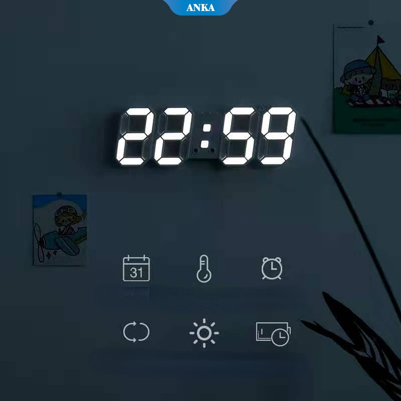 Dekorasi rumah ruang tamu kreatif dengan suhu jam sederhana jam alarm pintar 3D desktop yang terpasang di dinding jam digital stereo LED