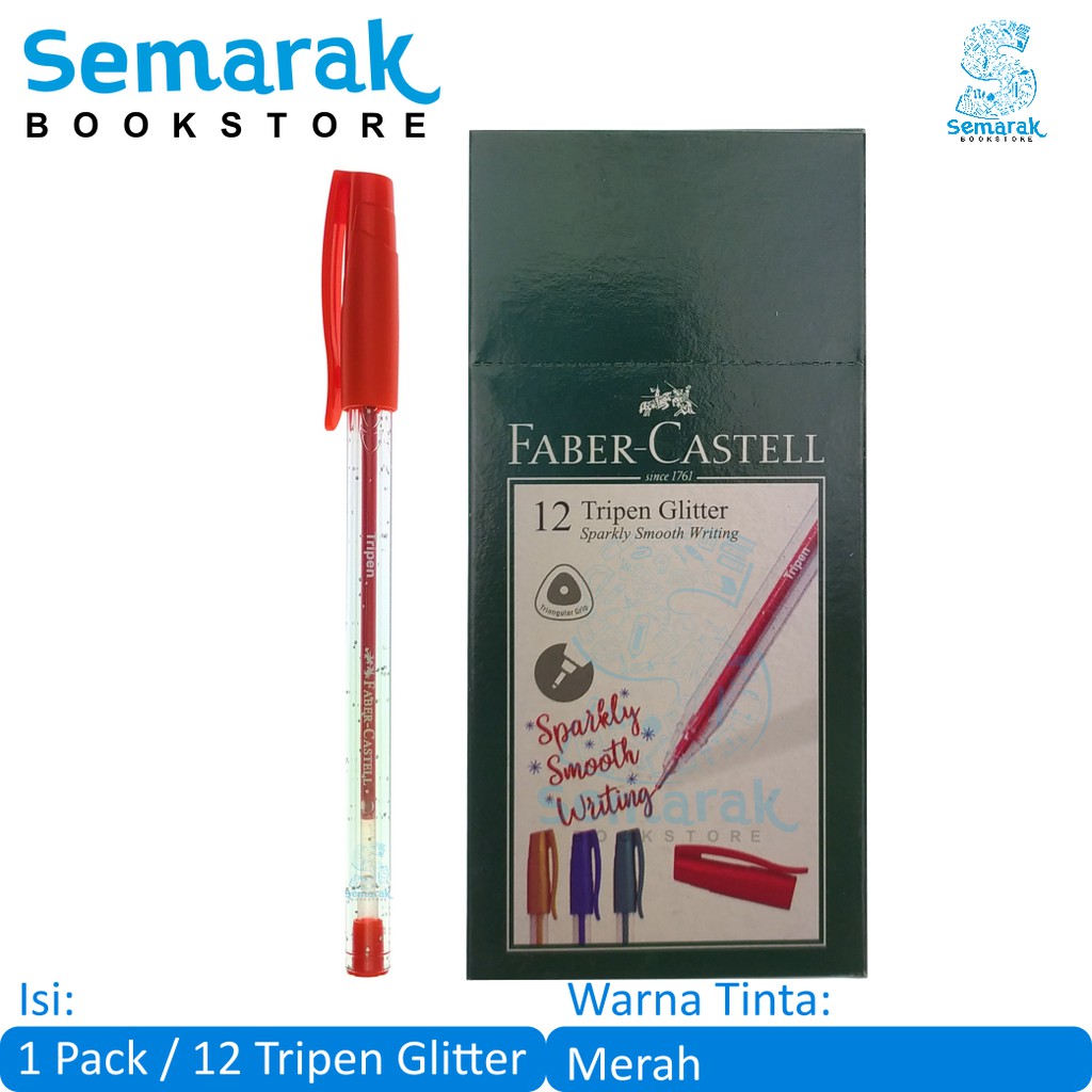

Faber Castell Tripen Glitter Pulpen Warna Warni 0.7 - Merah [1 Pulpen]