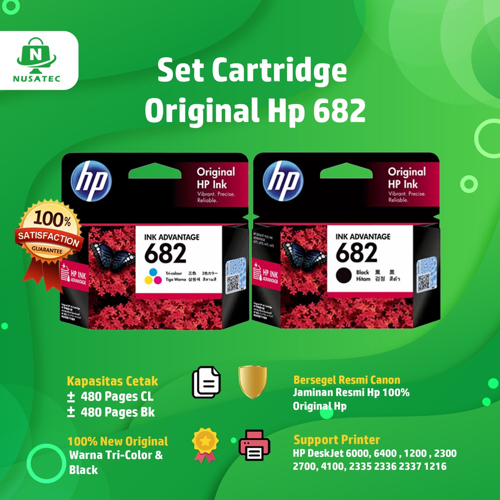 Tinta Catridge Cartridge Printer Hp 682 Deskjet 2336 Satu Set Black Color Original