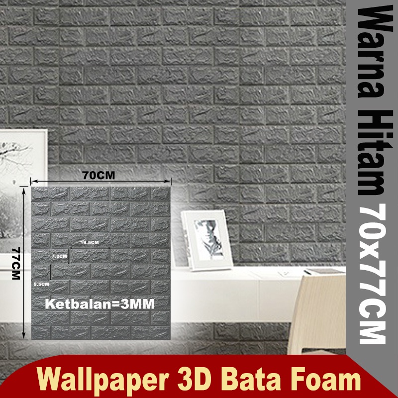 (Aimilo)  Wallpaper Dinding 3D Foam Motif Batu Bata Dekorasi Dinding Kamar Murah Ukuran 70 x 77 CM-W7-6 ABU 3MM