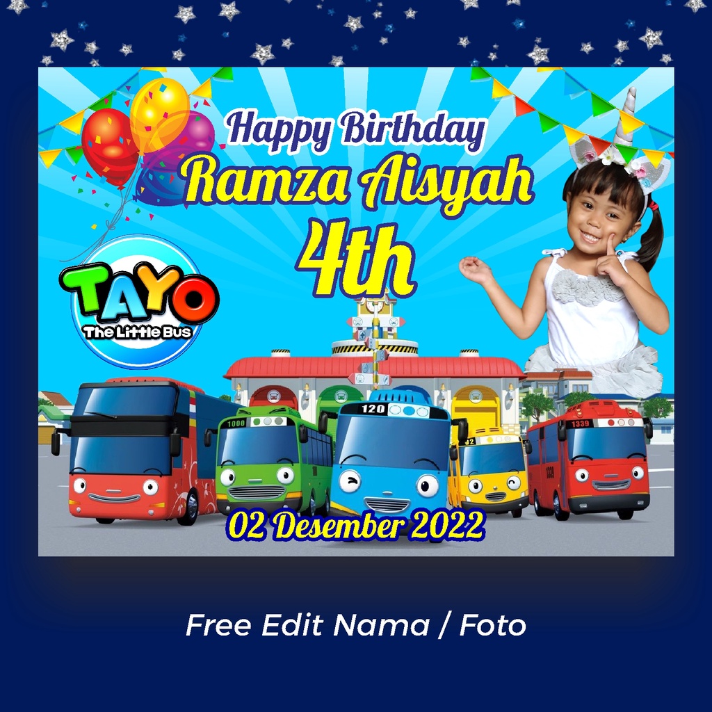 Spanduk / Banner Ultah Anak Ulang Tahun Tayo Bus Backdrop