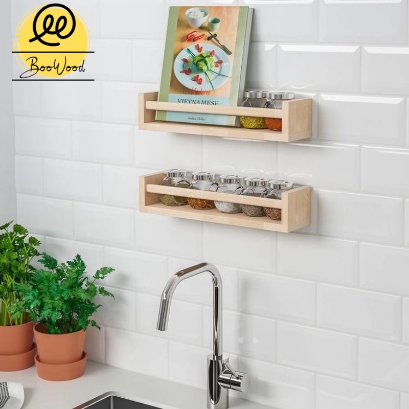 Rak Dinding Tempel Wadah Buku Bumbu Dapur Serbaguna Bahan Kayu