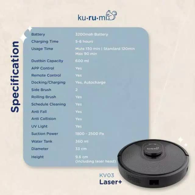 Kurumi KV03 laser + AED  (TERBARU!!!) / kurumi Laser / Vacuum Robot / CANGGIH