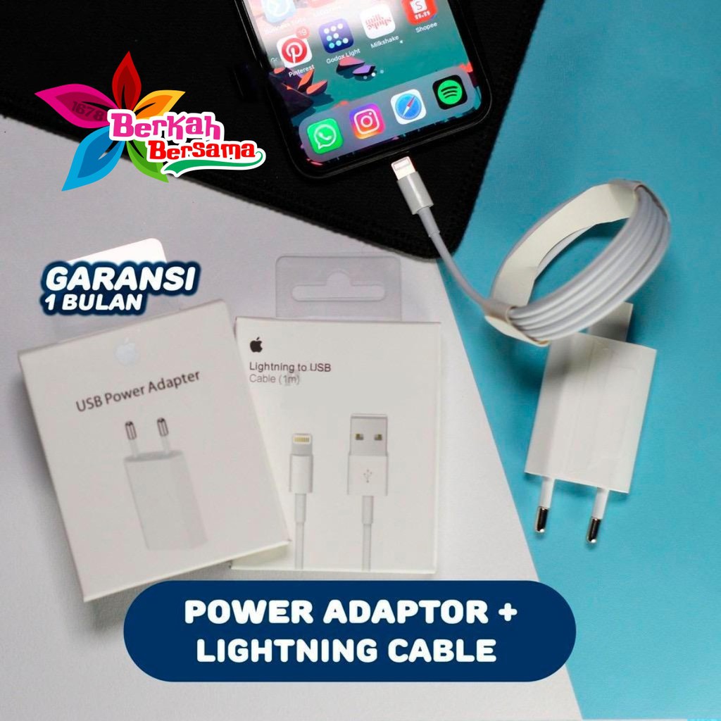 bm080 kabel 1m+ adaptor batok ip ( 1 paket) 100% ori 5,6,6p,7,7p,8,8p,x,xr,xs bb5488