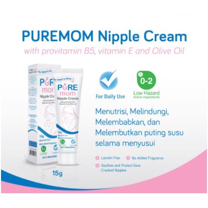 Puremom Pure baby Nipple Cream pure mom krim puting 15gr Lanolin Free Krim Puting Payudara Lecet Pure Mom