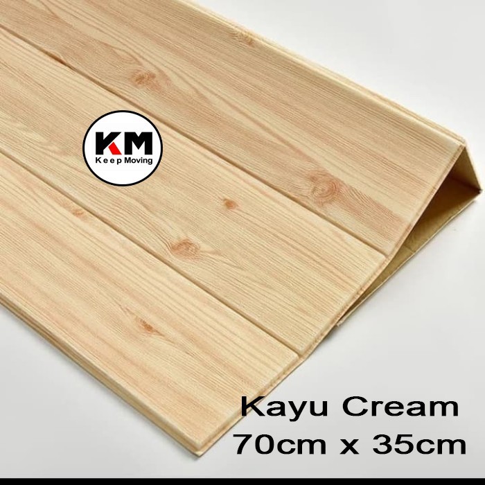 KM Wallpaper Foam 3D Motif Kayu Wallpaper Dinding 70cm X 70cm-Kayu Cream 70x35cm