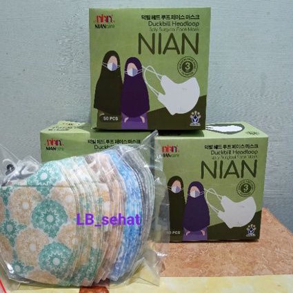 Masker Duckbill Hijab Dewasa Nian Care Mix 5 Motif Batik Isi 50 Pcs Medis 3 Ply