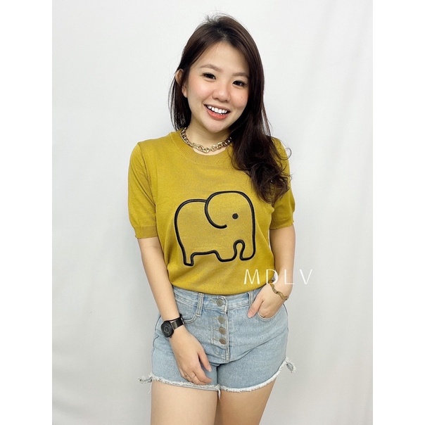 MDLV ~ H148# Elephant Knitted Top atasan Kaos Rajut import Fashion Import