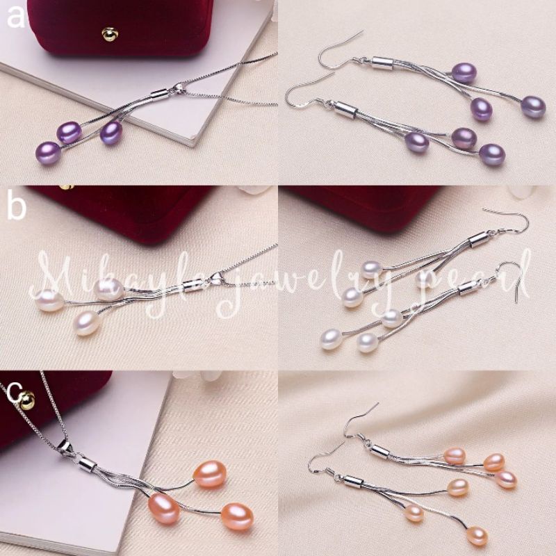 Kalung mutiara asli lombok|Setelan kalung anting mutiara|Set kalung mutiara lombok|Perhiasan mutiara