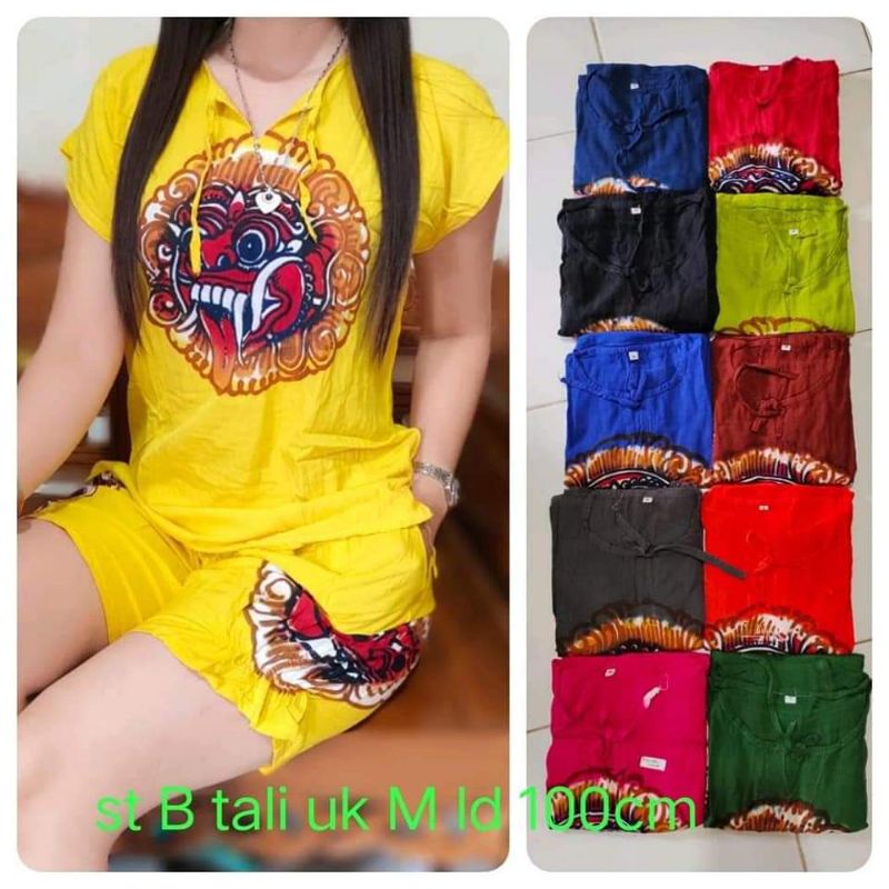 Set Bali Barong Tali Size M-XXXL Celana Pendek, bahan rayon adem