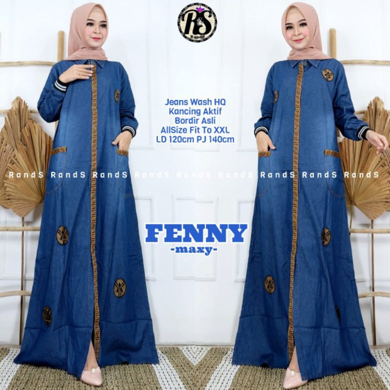 GAMIS JEANS FENNY, BAHAN JEANS WASH HQ MIX BORDIR ORI, LD.120 PB.140, FIT TO XXL, KANCING AKTIF