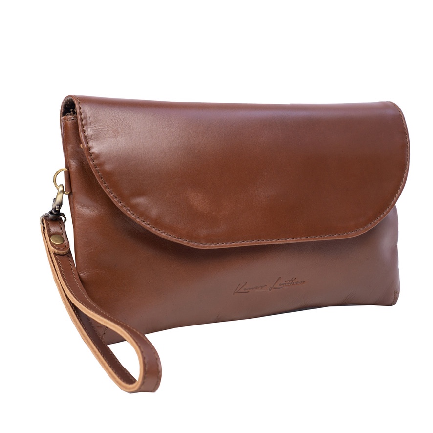 Kenes Leather Clutch Tas Tangan Wanita Kulit Asli Oval Pullup - Free Gravir Nama