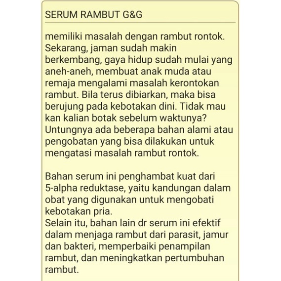 SERUM RAMBUT G&amp;G 100% AMPUH