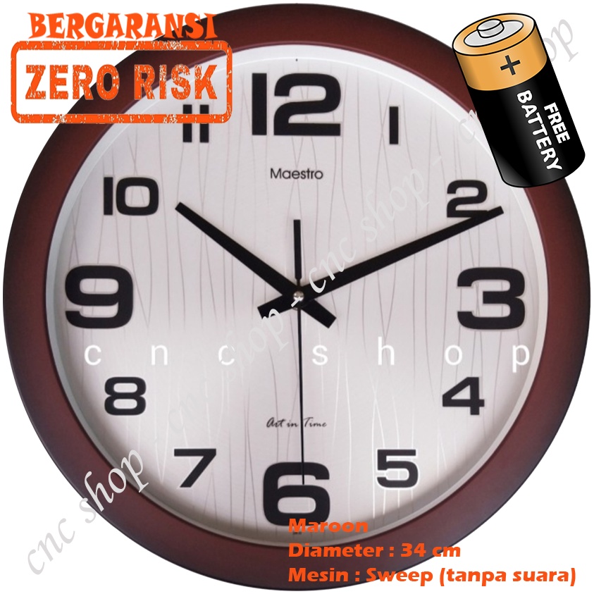 Jam Dinding besar Maestro mewah Classic Elegant aestetik estetik Diameter 34cm Mesin quartz Sweep Silent Detik Halus free baterai gratis bubble wrap jumbo dilapis dus tebal klasik