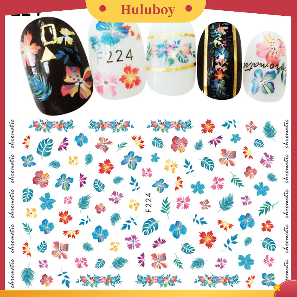 Huluboy Huluboy♡ 1 Lembar Stiker Kuku Desain Bunga Daun Untuk Dekorasi Manicure