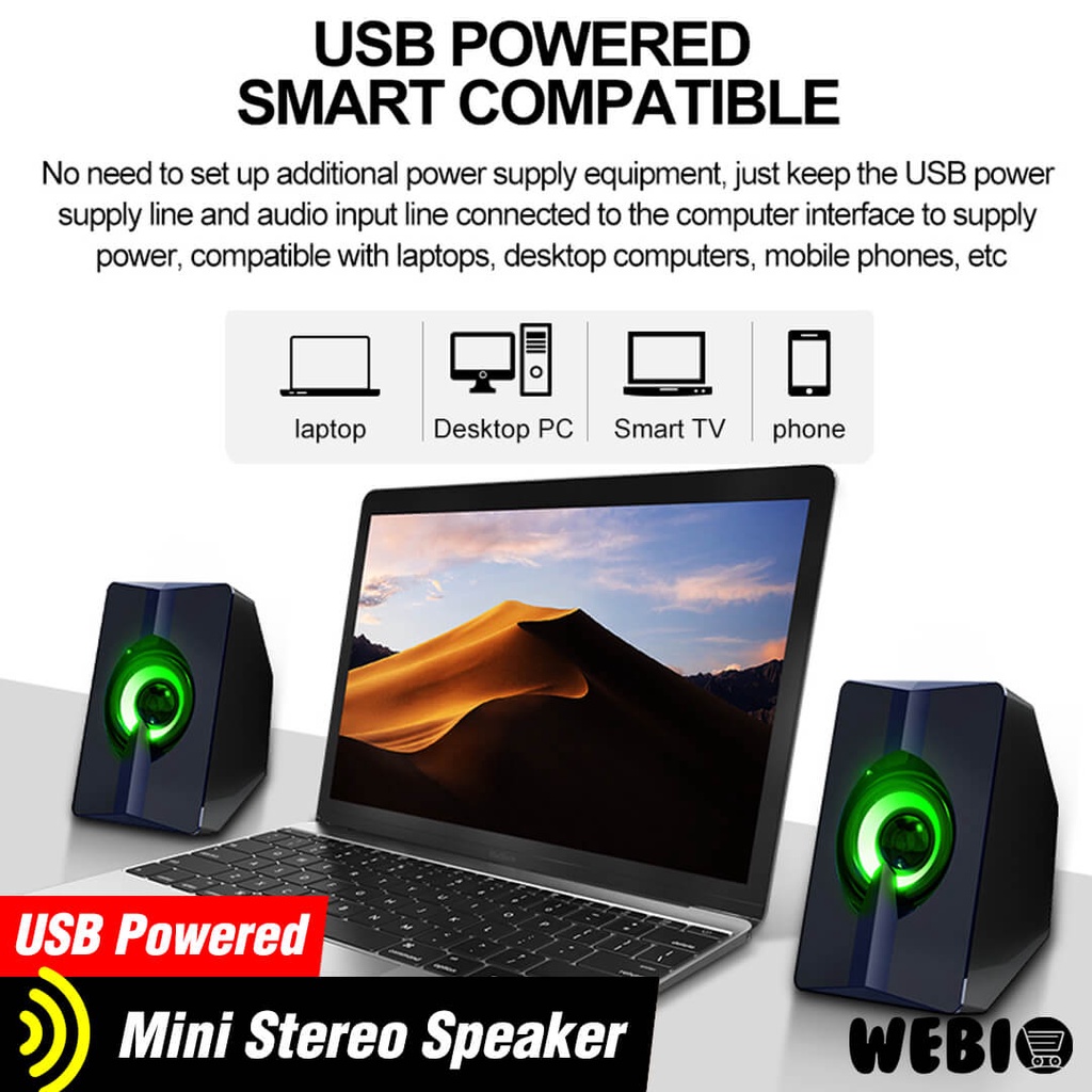 Speaker USB A12 Sepeker LED Mini RGB Desktop Gaming Laptop PC Komputer Game Full Bass Murah Portabel