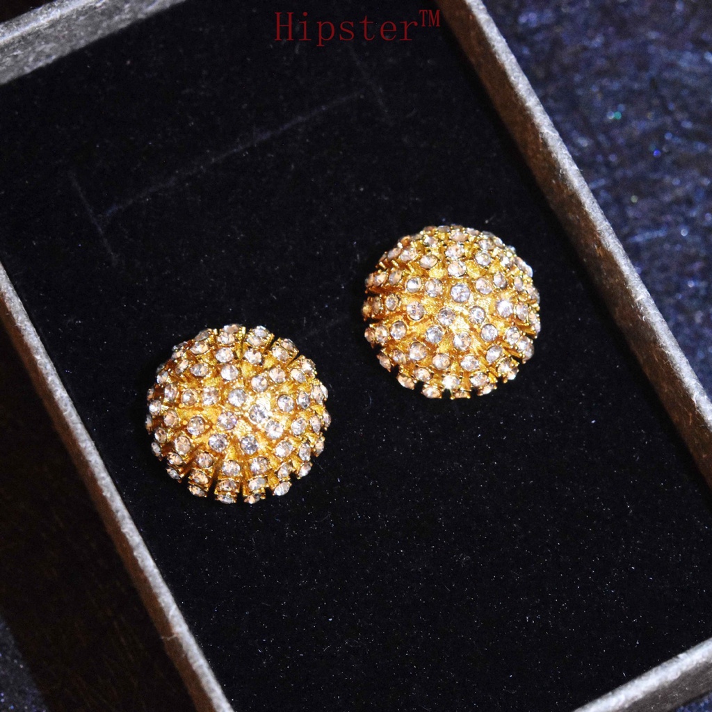 French Style 18K Gold Full Diamond round Fireworks Exquisite Luxury Earrings