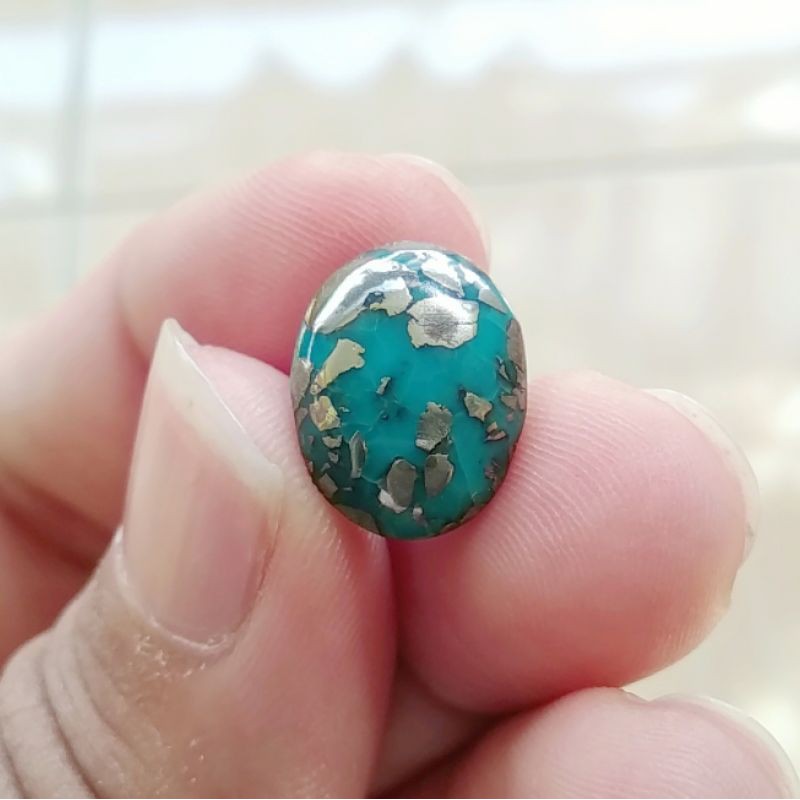 Batu Akik Natural Pirus / Pyrus Persia Serat Logam / Perak Kantoran