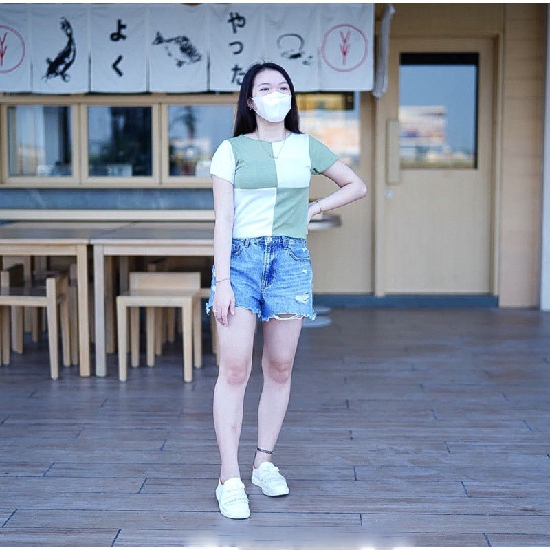 BIG SALE!!! SEAM FRONT CROP COMBINE TOP / PUTRINE BLOCK CROP