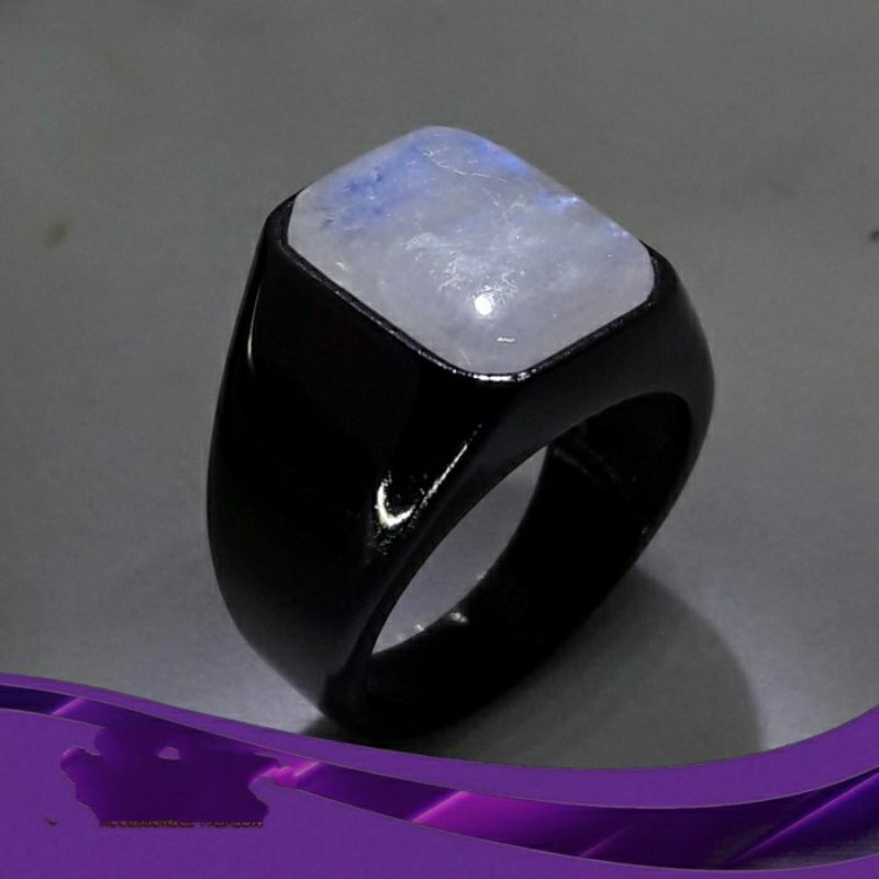 Batu akik Biduri Bulan cincin Titanium