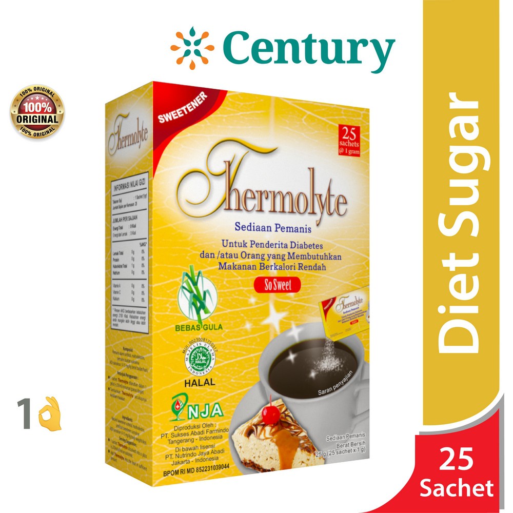 

Thermolyte Diet Sugar - Box isi 25 Sachet @ 1 Gram / Diabetes / Diet / Gula Rendah Kalori / Promo