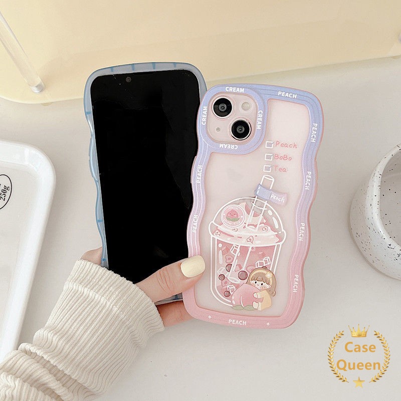 Casing VIVO Y36 Y02 Y15 Y12i Y21 Y21A Y33s Y21s Y12 Y20 Y21T Y33T Y20s G Y11s T1X Y11 Y12s Y20G Y12A Pink Milk Tea Fresh Sparkling Water Wave Frame Shockproof Bumper Soft Cover